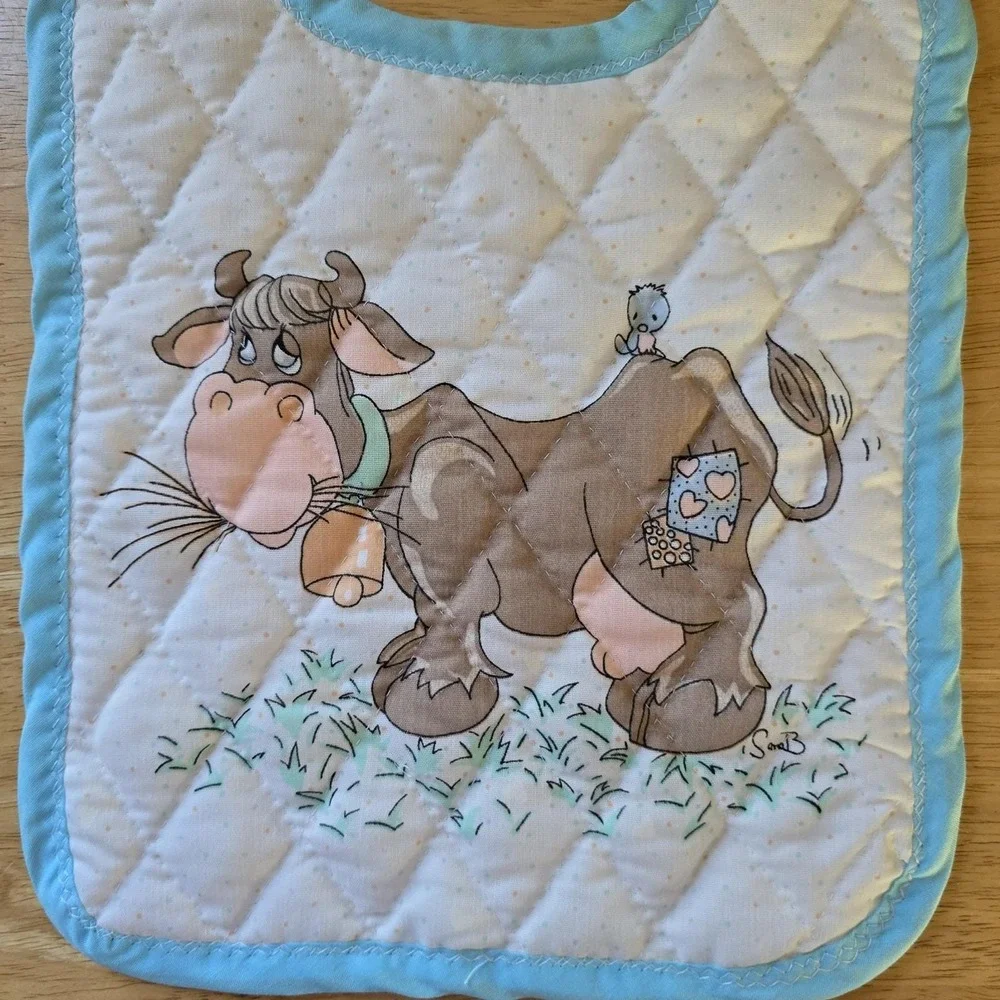 Baby Bib Cow‎ Quilted Cotton, Precious Moments Fabric Vintage